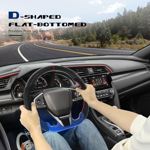 VOONKE Real Carbon Fiber Steering Wheel D-shaped Nappa With stitching Perforated Leather Flat-bottom Steering Wheel For Honda Civic 10th Gen 2016-2021 Type R North American Spec - Image 4
