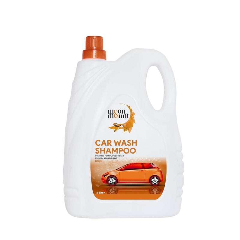 Moon & Mount Car Shampoo and Car Washing Liquid, Car wash shampoo, Safe for Cars, Trucks, Motorcycles, RVs, Wash Liquid for Car and Bike - 5 Liter (Orange) - Image 1
