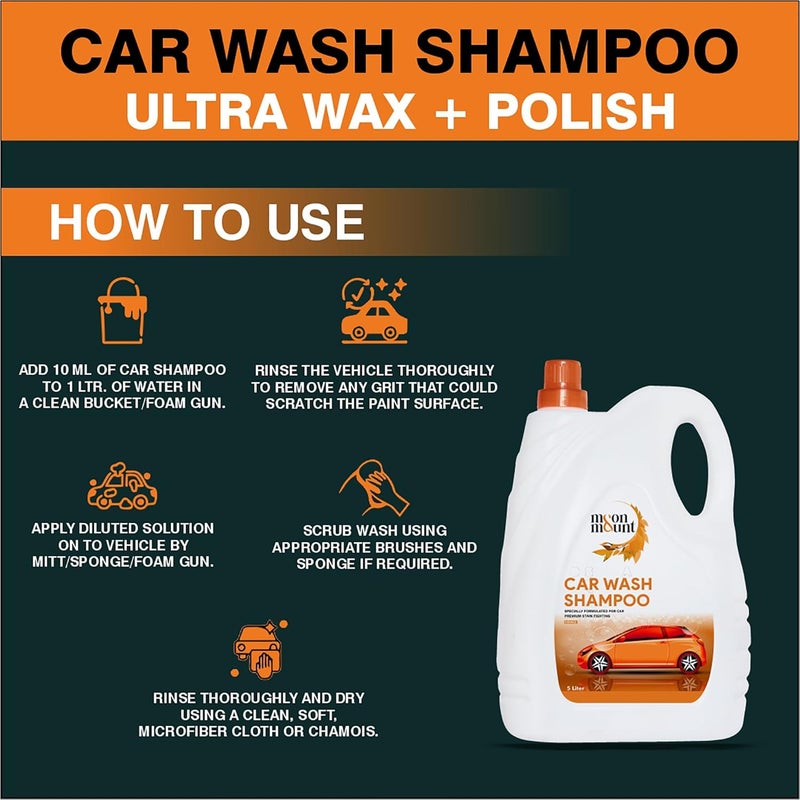 Moon & Mount Car Shampoo and Car Washing Liquid, Car wash shampoo, Safe for Cars, Trucks, Motorcycles, RVs, Wash Liquid for Car and Bike - 5 Liter (Orange) - Image 4