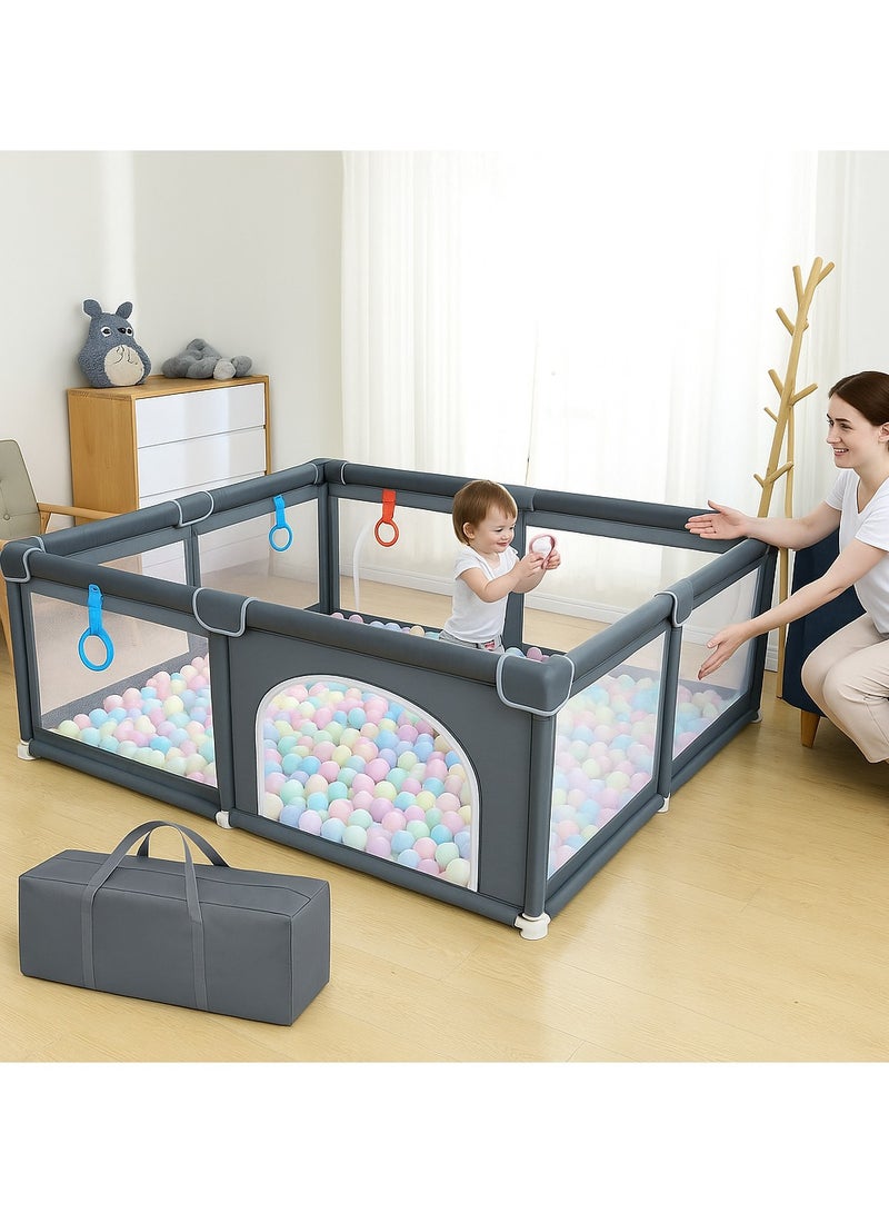 F.A.M.S Extra Large Baby Playpen 150×180 cm – 360° Breathable Mesh Sides, Anti-Slip Suction Base, 27" Height, with Carry Bag & Pull Rings – Indoor Safety Play Yard for Toddlers - Image 1