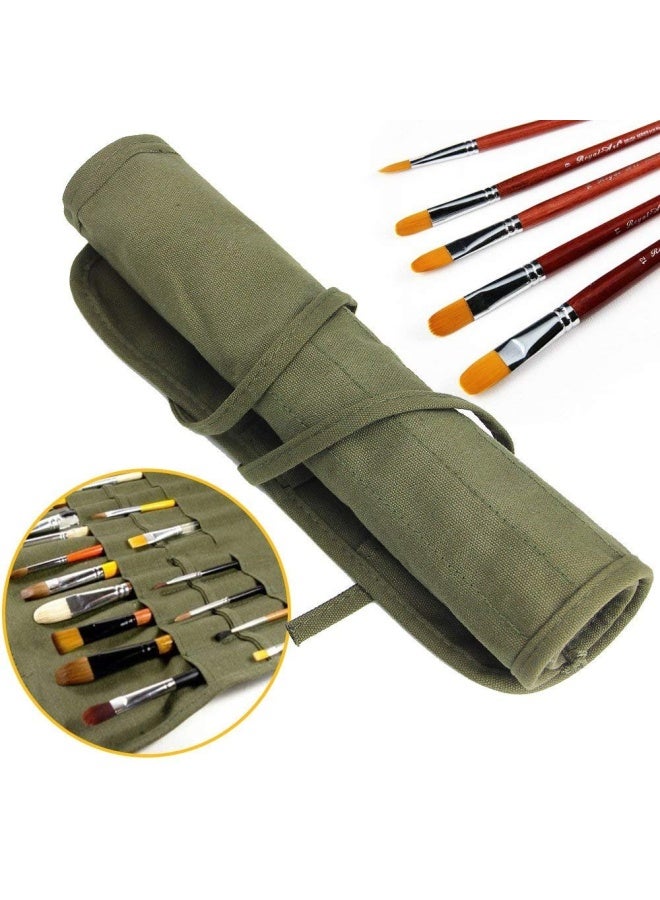 Generic Jtdeal Paint Brush Holder  22 Slots Paint Brush Storage For Acrylic Oil Watercolor Gouache Artist Paint Brush Roll Canvas Pouch Army Green  - Image 1