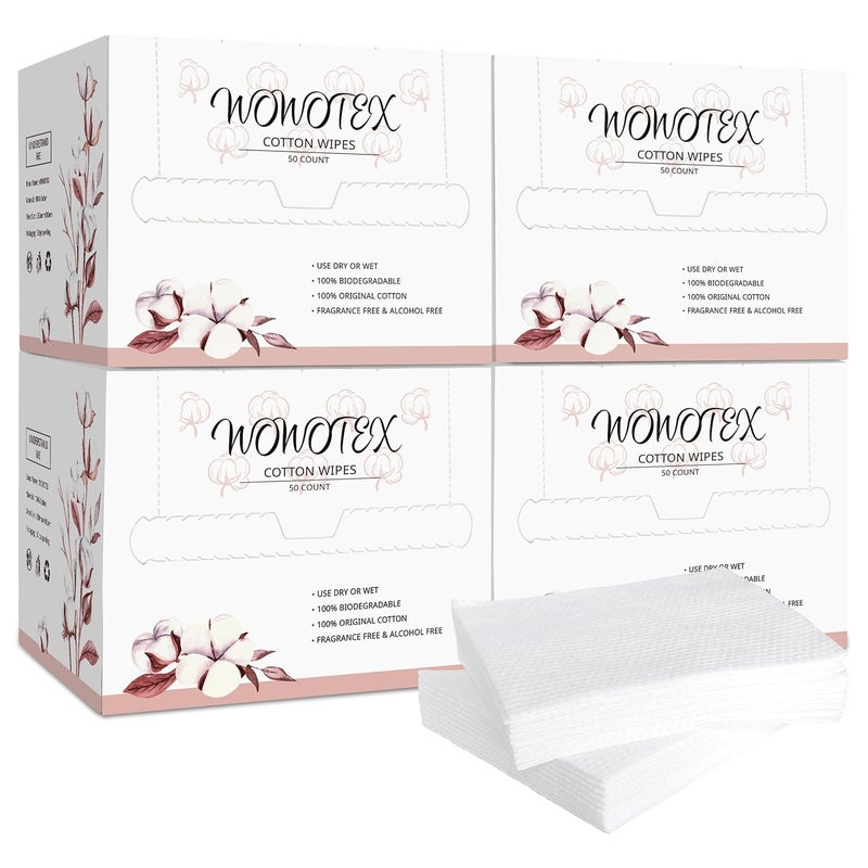 100 Cotton Disposable Face Towel Biodegradable Face Towel for Drying Face 200Count4Box Extra Thick Soft One Time Use Face Towels 1012 Large Clean Towels for Sensitive Skin Baby Care