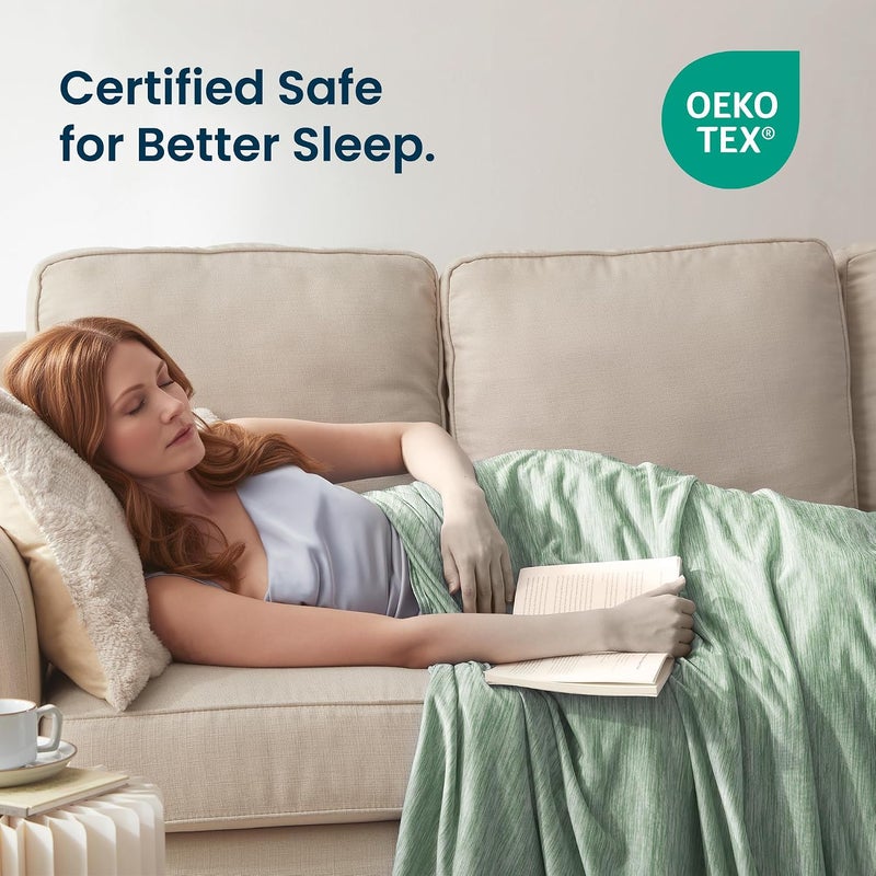 SLEEP ZONE بطانية تبريد من نانوتكس من سلسلة للأشخاص الذين يعانون من الحرارة أثناء النوم، بطانية باردة ذات وجهين بحجم كينغ للاستخدام على السرير، بطانيات صيفية خفيفة الوزن (لون أخضر، مقاس 90''x108'') - Image 5