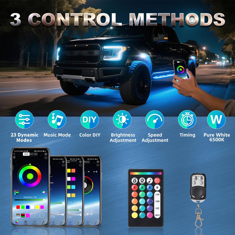 TDE Explorer.Lighting 20 Pods Full Angle RGBW LED Rock Lights, 6500K Pure White RGB Rock Light for Semi Truck Jeeps Trailer Pickup Offroad Boat RV Underbody 12V Waterproof Neon Underglow Kit with APP/RF Control Sync Music - Image 4