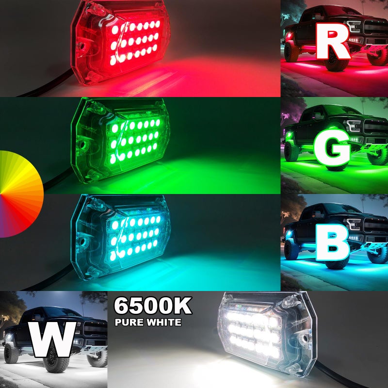 TDE Explorer.Lighting 20 Pods Full Angle RGBW LED Rock Lights, 6500K Pure White RGB Rock Light for Semi Truck Jeeps Trailer Pickup Offroad Boat RV Underbody 12V Waterproof Neon Underglow Kit with APP/RF Control Sync Music - Image 2
