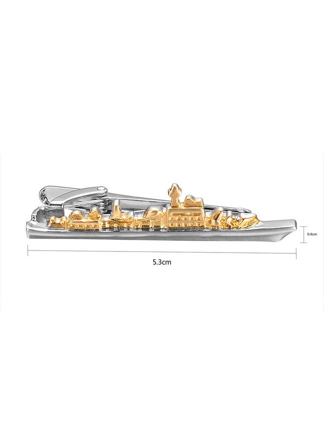 Yoursfs Cruise Ship Tie Clip For Men Bus White Gold Plated Rectangular Shirt Clip Party Men'S Unique Design Stainless Steel Shirt Clip For Birthday Boys - Image 2