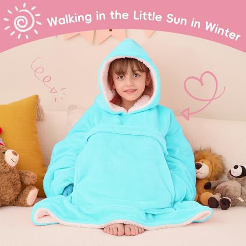 yescool Wearable Blanket Kids Hoodie Birthday Teen Girls Gifts for 815 Year Old Kids Oversized Sweatshirt Sherpa Flannel Cozy Hooded Blanket with Pocket for Children Youth Teens One Size Teal - Image 3