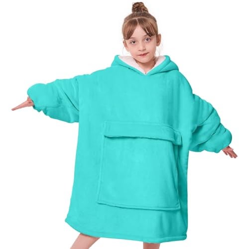 yescool Wearable Blanket Kids Hoodie Birthday Teen Girls Gifts for 815 Year Old Kids Oversized Sweatshirt Sherpa Flannel Cozy Hooded Blanket with Pocket for Children Youth Teens One Size Teal - Image 1