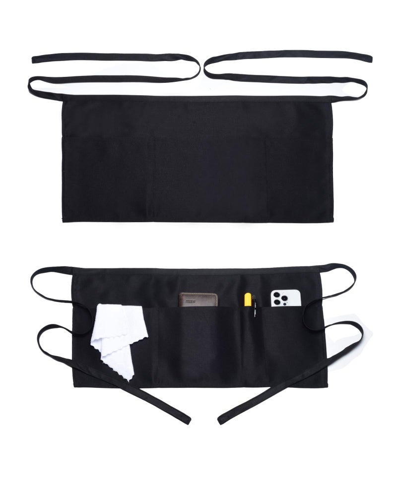 Argstar 2 Pack Black Server Apron with 4 Pockets, Waterdrop Resistant Waitress Waiter Waist Aprons - Image 1