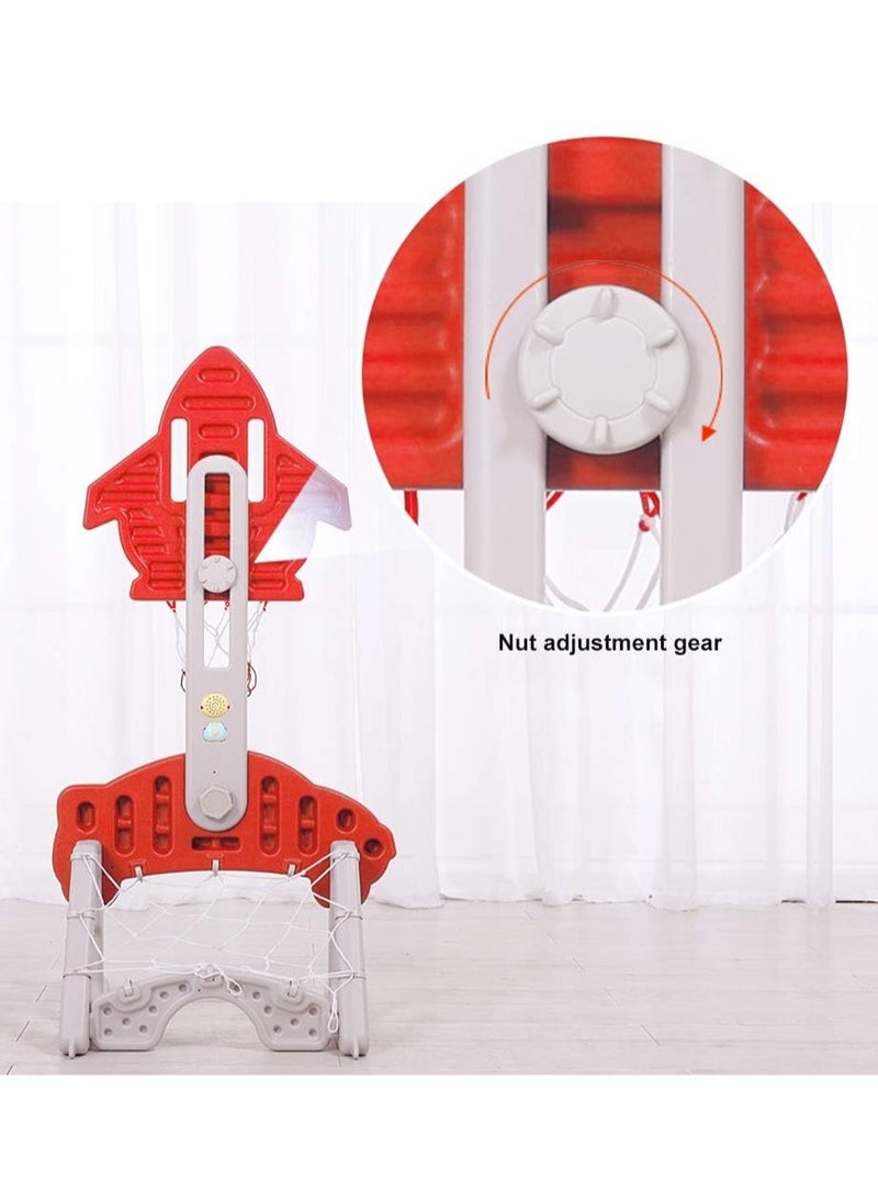 FULL JOY - 4*1 Multifunctional Rocket-Shape Basketball Set Combines Basketball Game, Football Game ,Music  and Ring Toss Game ,Red - Image 1
