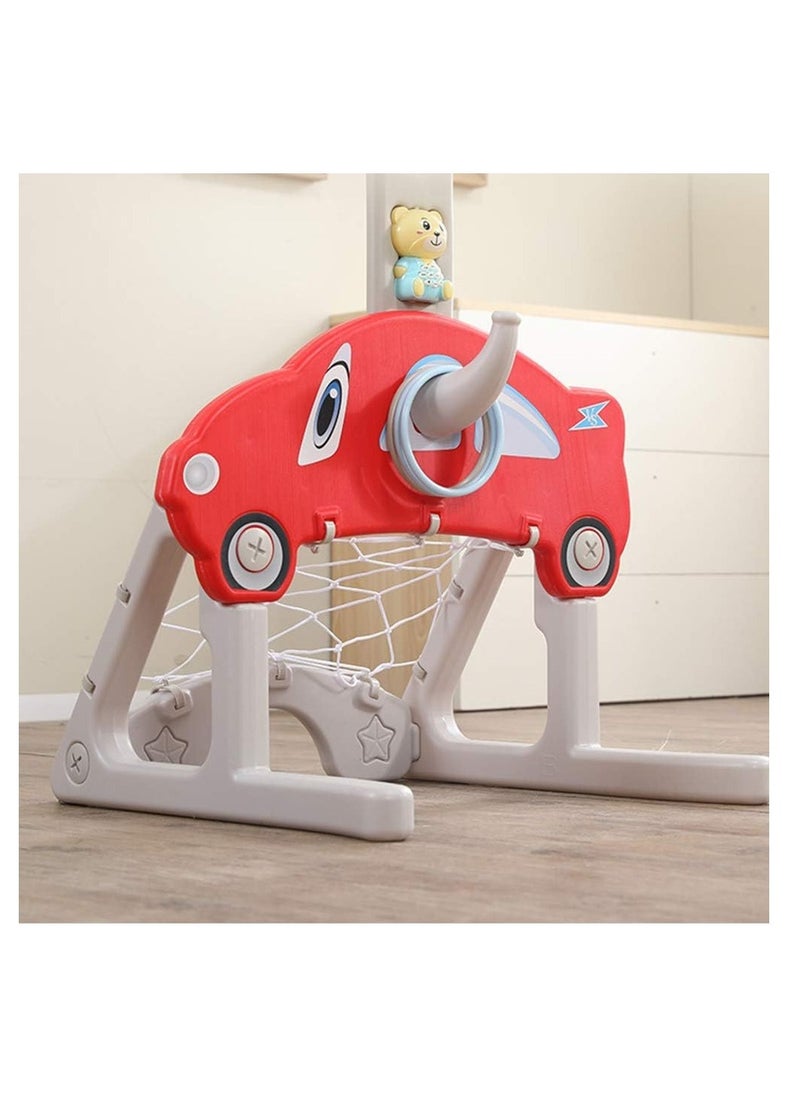 FULL JOY - 4*1 Multifunctional Rocket-Shape Basketball Set Combines Basketball Game, Football Game ,Music  and Ring Toss Game ,Red - Image 1