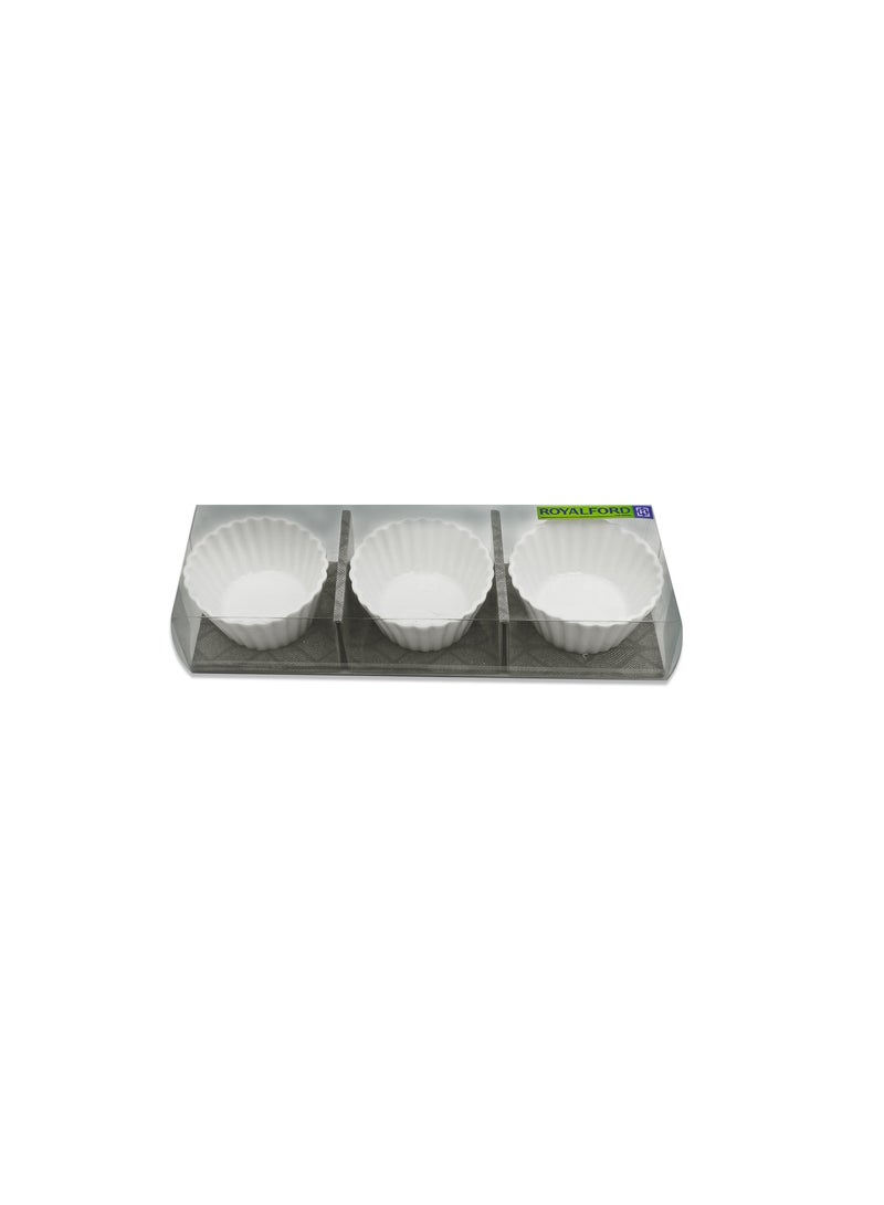 4 Side Bowl- RF12818/ Pack of 3 Ruffled Porcelain White Bowls/ Non-Toxic and Hygienic, Food-Grade Material/ Dishwasher, Microwave and Freezer Safe white