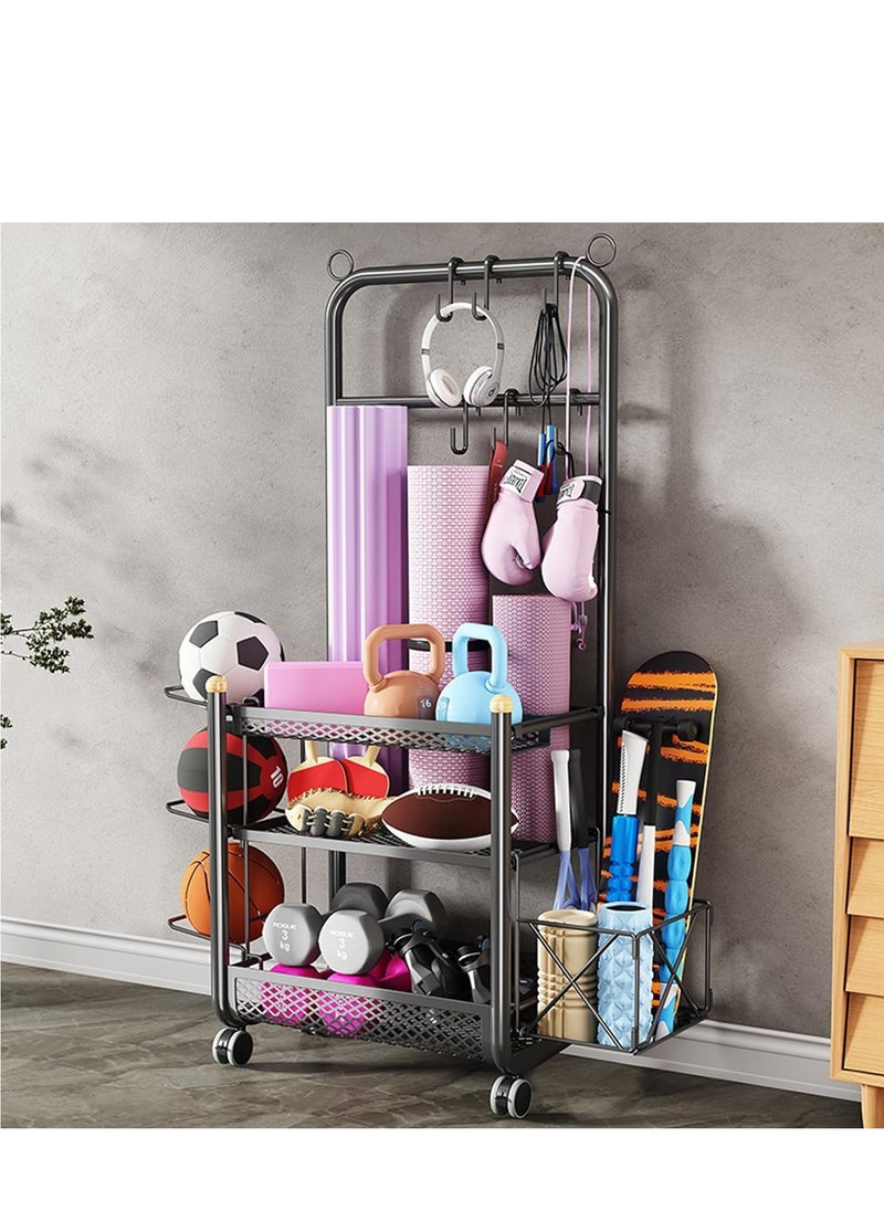 PENG GENERAL Home Gym Sports Equipment Organizer, Yoga Mat Dumbbell Kettlebells Rack with Sturdy and Lockable Casters  - Image 2