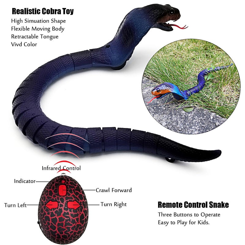 Tipmant RC Snake Infrared Remote Control Cobra Fake Realistic Naja Animal Crawling Vehicle Scary Trick Kids Halloween Christmas Prank Toys Birthday Gifts Blue - Image 3