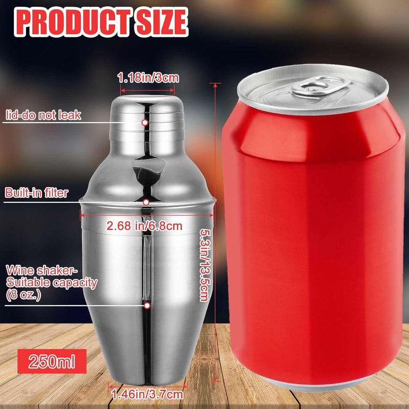 Nitial 9 Pcs Bar Cocktail Shaker Professional Stainless Steel Martini Drink Mixer Built-in Strainer for Bartending No Leaks Boston Shaker for Bar Party Drink Tool(Silver,8 oz) - Image 2
