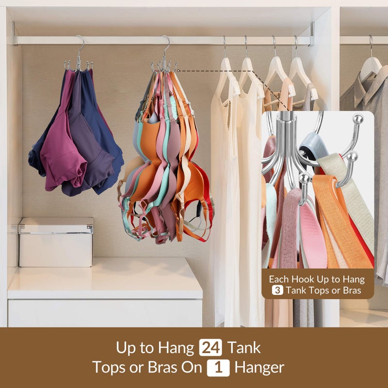 ZEDODIER Tank Top Hanger, Rotatable Bra Organzier for Closet, Max 24 Storage Capacity Sport Bras Holder, Metal Space Saving Closet Organizers and Storage, Silver - Image 3
