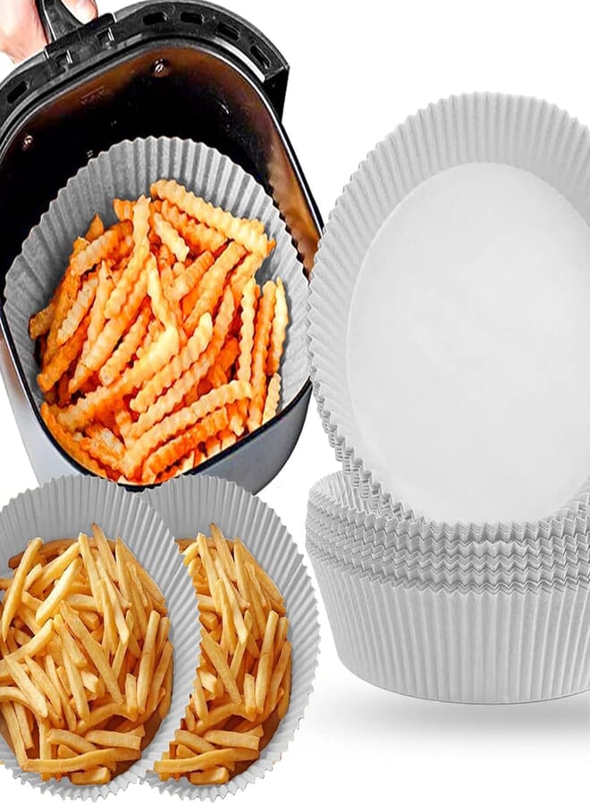 hanso Air Fryer Disposable Paper Liners, 100 Pcs Air Fryer Liners, Non-Stick Air Fryer Liners, Water-proof, Oil-Proof Parchment Paper for Cooking, Baking, Roasting, Microwave, 20x16x4.5cm (White)
