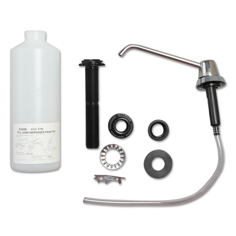 موزع صابون سائل تجاري من بوبريك بسعة 34 أونصة سائلة، مثبت على الطاولة، كروم مصقول، تعبئة يدوية من الأعلى، تصميم مقاوم للتخريب ومضاد للكسر بفوهة بطول 6 بوصات، هيكل من الفولاذ المقاوم للصدأ المتين (النموذج B-8226)