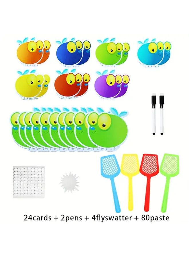 Interactive Fly Swatter Game 24 Cards 4 Color Swatters Sticky Pads 2 Pens - Image 1