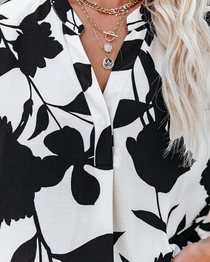 ANCAPELION Womenâ€™s Summer Chiffon Blouse Casual Short Sleeve V Neck Shirt Loose Printed Cuffed Sleeve Tunic Tops for Women Black White Printed X-Large - Image 5
