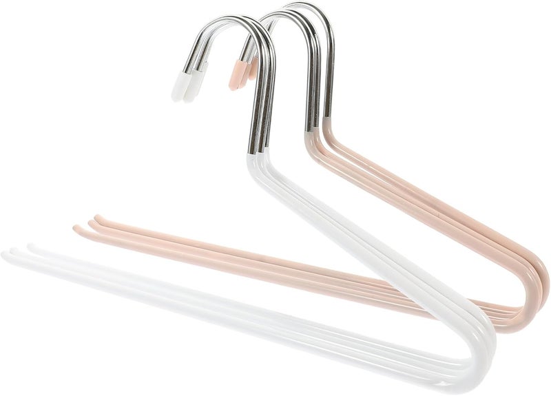 6pcs Open Ended Pants Hangers with Thickened Metal Plastic Coating, 36.5cm Round Hook Trouser Rack for Home Closet Storage, Multipurpose Scarf and Tie Organizer in Beige and White - Image 1