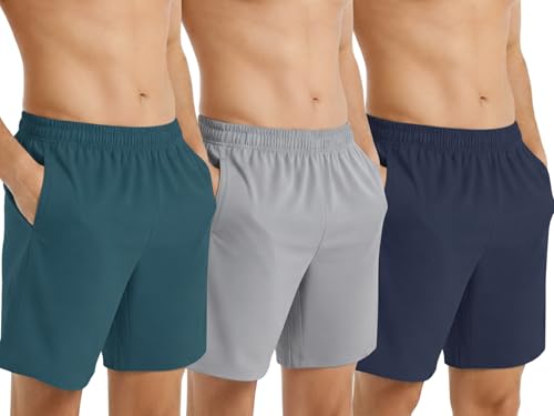 NINQ Men’s Sports Shorts Pack of 3 | Men Half Pant & Sports Short for Men | Gym Wear, Casual Men Short with Elastic Waistband & Pockets (in, Alpha, XL, Regular, T.Blu+L.Grey+Navy) - Image 1