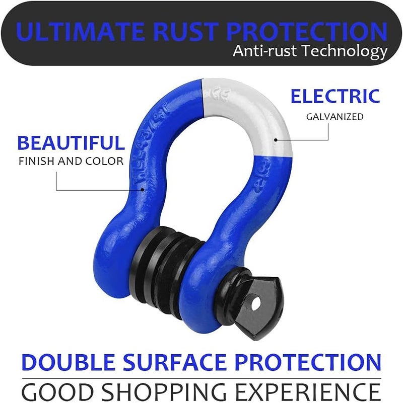 AUTOBOTS Shackles 3/4" (2 Pack), D Ring Shackle 45,000Ib Max Break Strength with 7/8" Pin & Isolator Washers Heavy Duty Clevis Tow Shackle for Tow Strap Jeep Vehicle Off Road Recovery Blue-Black - Image 5