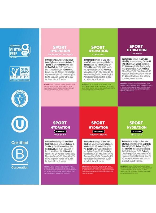 Nuun Sport + Caffeine Electrolyte Tablets - Dissolvable in Water, Variety Pack | 5 Essential Electrolytes for Hydration | 1g Sugar Drink Mix | Vegan, Non-GMO | 6 Pack (60 Total Servings) - Image 5