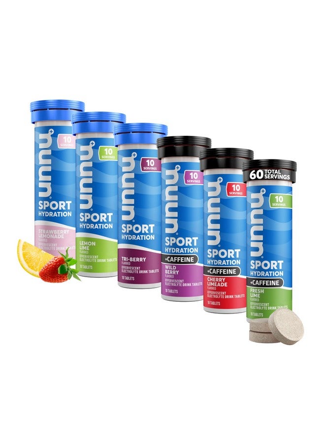 Nuun Sport + Caffeine Electrolyte Tablets - Dissolvable in Water, Variety Pack | 5 Essential Electrolytes for Hydration | 1g Sugar Drink Mix | Vegan, Non-GMO | 6 Pack (60 Total Servings) - Image 1