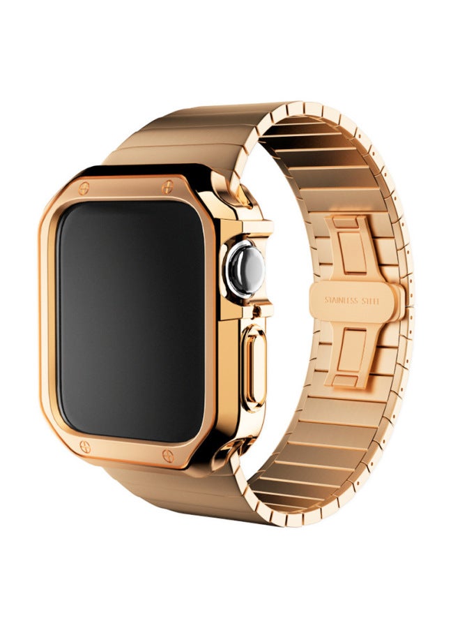 Metal Band For Apple Watch Ultra 8/7 Gen TPU Plated Shell Set Business Style Suitable For All Apple Watches Metal Bands-Color:Mei Jin Mei Jin Shell 42/44/45mm - Image 1