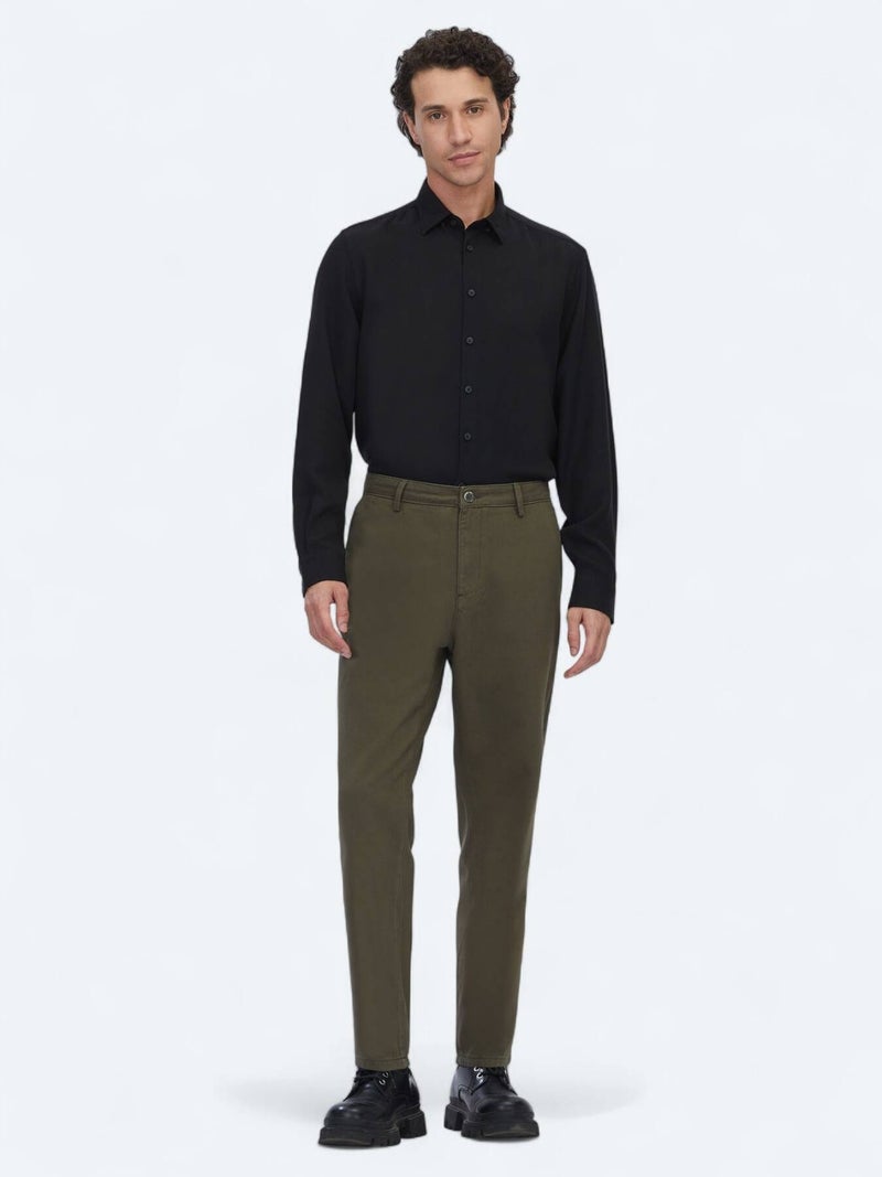 Kip Khaki Weaving Relaxed Fit Casual Cotton Blended Trousers - Image 1