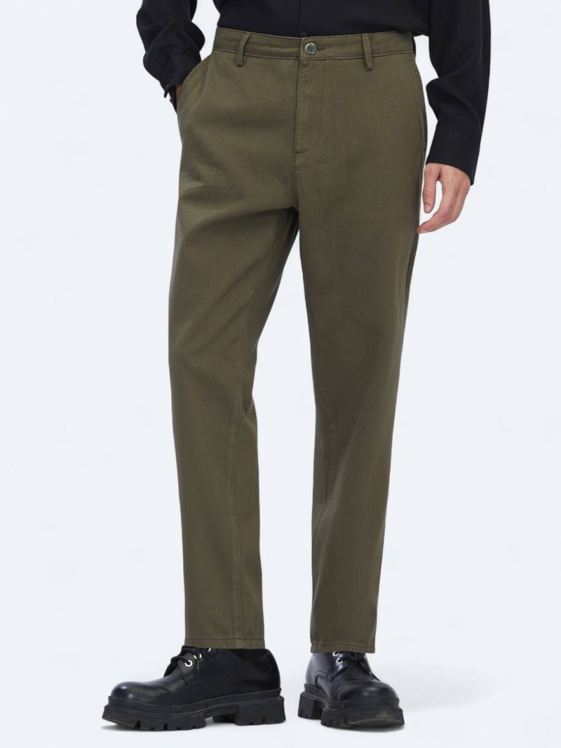 Kip Khaki Weaving Relaxed Fit Casual Cotton Blended Trousers - Image 3