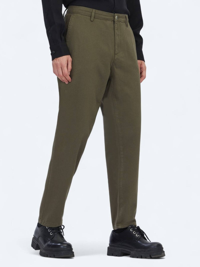 Kip Khaki Weaving Relaxed Fit Casual Cotton Blended Trousers - Image 4