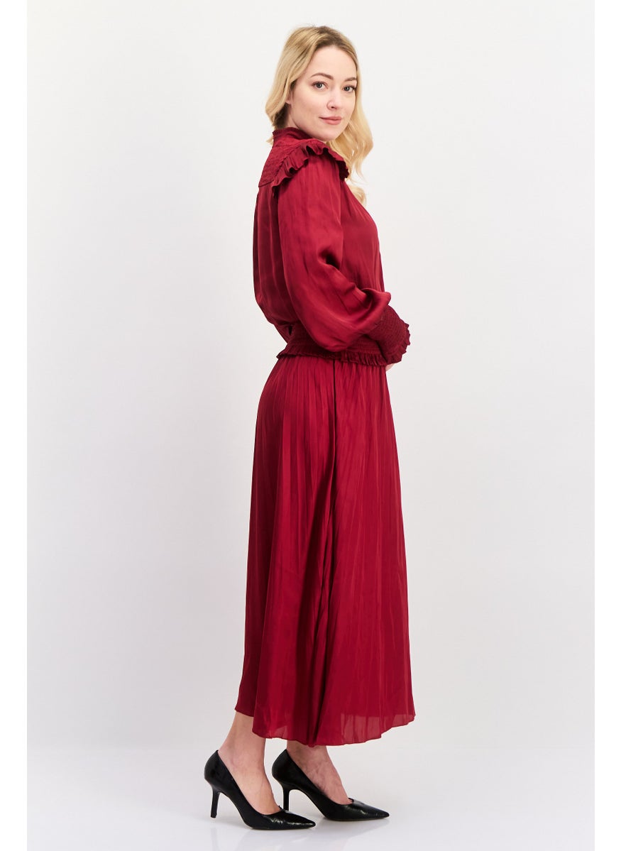Scotch & Soda Women Textured Maxi Casual Dress, Dark Red  - Image 3