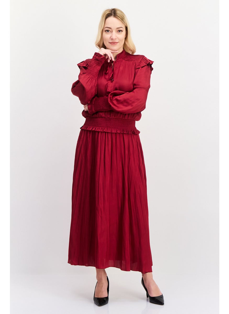 Scotch & Soda Women Textured Maxi Casual Dress, Dark Red  - Image 1