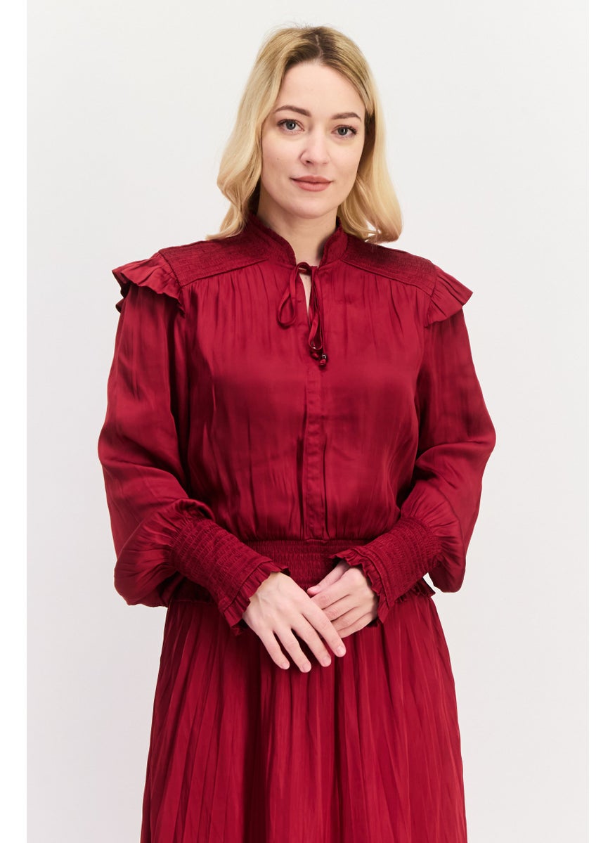 Scotch & Soda Women Textured Maxi Casual Dress, Dark Red  - Image 4