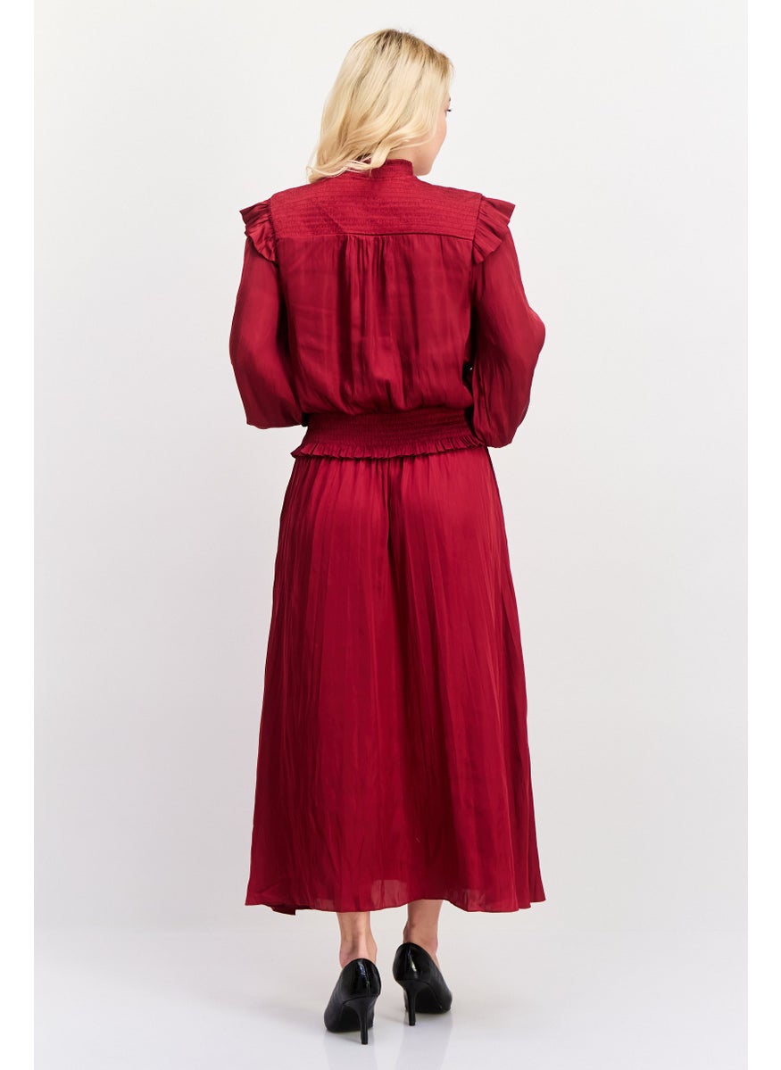 Scotch & Soda Women Textured Maxi Casual Dress, Dark Red  - Image 2