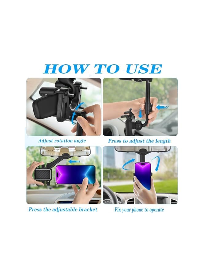 S-TOP 360°Rotatable Retractable Car Phone Holder, Car Rearview Mirror Bracket, Multifunctional Adjustable Universal Phones Holder, Universal Phone GPS Phones Mount Holders for All Smartphones - Image 5