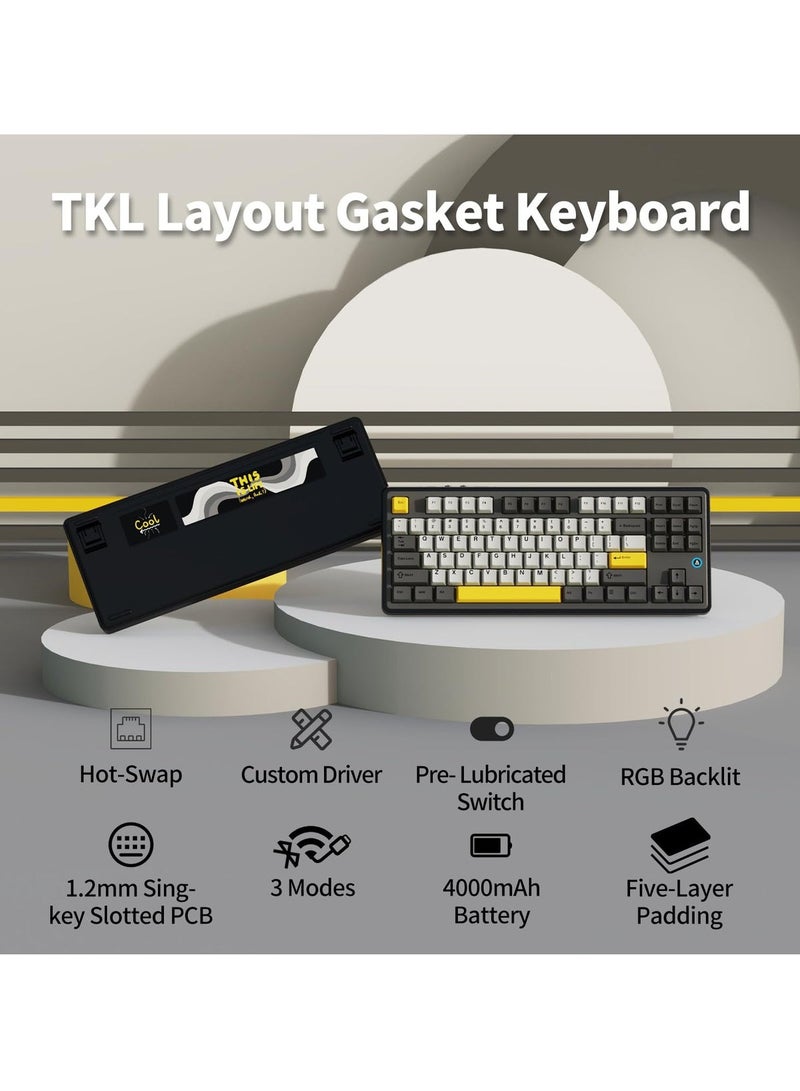 Ajazz AK870 TKL Hot Swap Gasket Mount Mechanical Keyboard, Bluetooth/2.4G/USB-C RGB, South-Facing LED, for Windows/Mac, Flying Fish Switch - Image 2