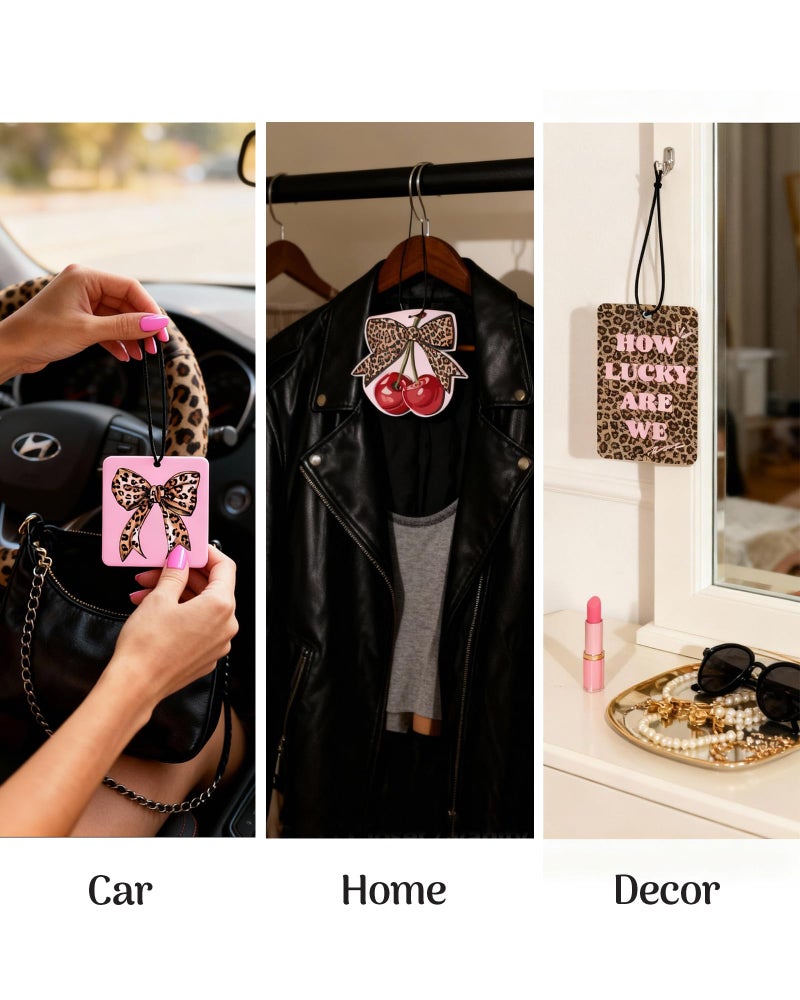 Joytezz Cheetah Print 5pcs Car Air Freshener Bow Coquette Leopard Print Car Accessories Automotive Interior Hanging Scents Mirror Decor for Women Teen Girls - Image 5