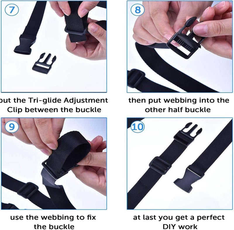 iCONY Nylon Webbing Strap 10meter roll with 5 Buckles, 5 Adjuster and 1 Thread Cutter for Backpack Repairing, Luggage Fastening Strap, Pet Collar Making, Hiking and More (Black) (2 inch) - Image 2