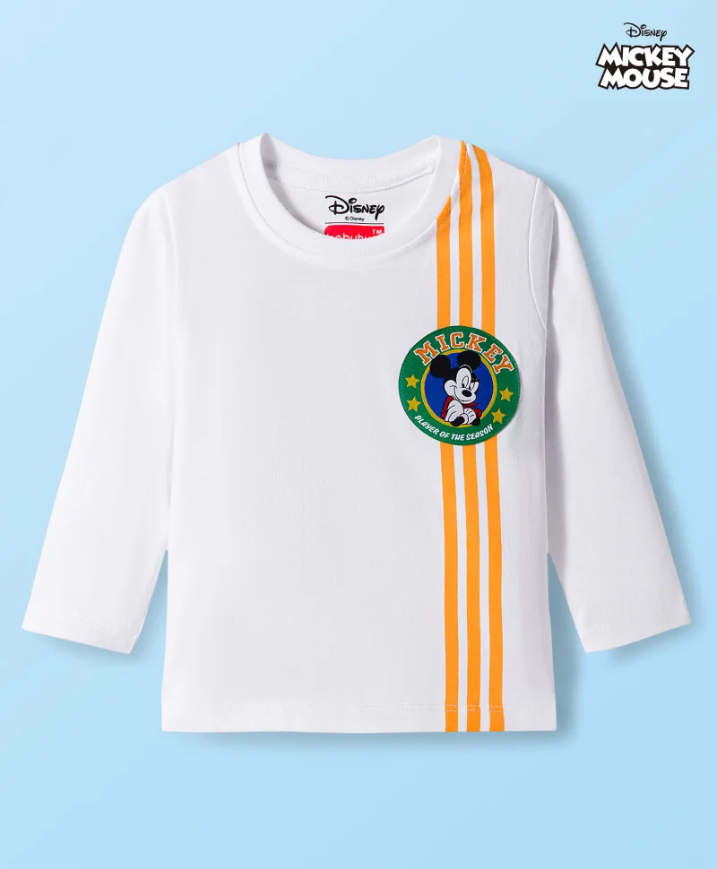 Babyhug Disney Babyhug Disney Single Jersey Knit Full Sleeves T-Shirt with Front & Back Mickey & Friends Graphic Badge Detailing - White