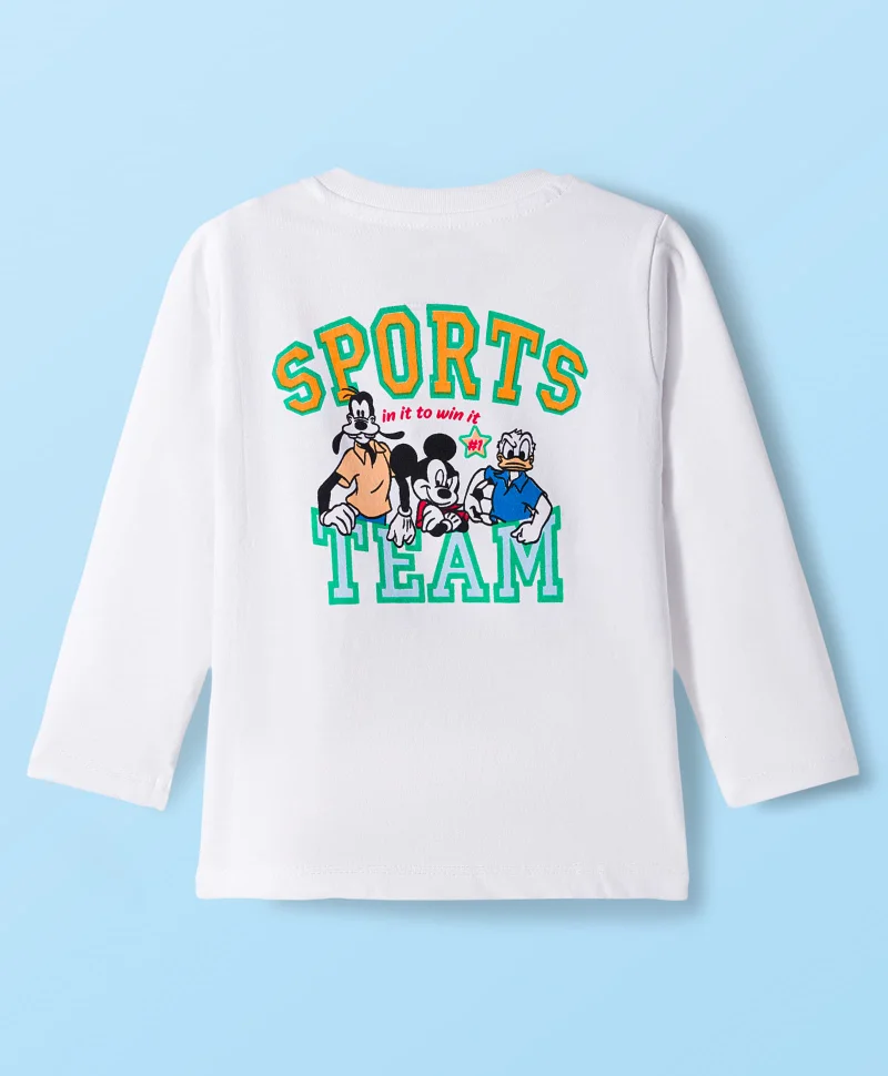 Babyhug Disney Babyhug Disney Single Jersey Knit Full Sleeves T-Shirt with Front & Back Mickey & Friends Graphic Badge Detailing - White