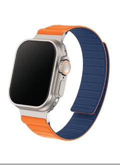 Remson Remson Magnetic Switch- Band Double Side Reversible Silicone Strap for iWatch Series 42-49mm (Orange/Navy Blue) 