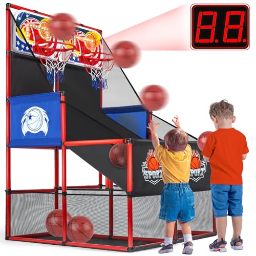 MOEAWS 2 in 1 Dual Basketball Arcade Game IndoorOutdoor With LED Scoring and Sound Sport Play Toy Includes 6 Balls Instruction Pump For Teen Kids Toddler Birthday Christmas Carnival Backyard Party Gift - Image 1