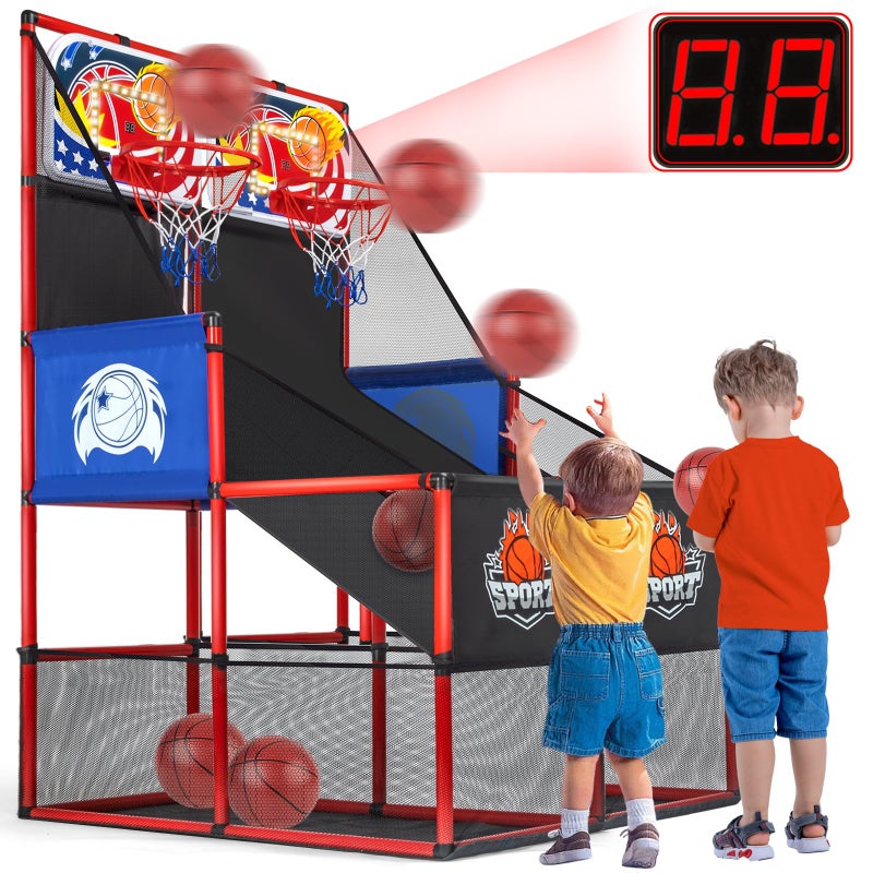 MOEAWS 2 in 1 Dual Basketball Arcade Game IndoorOutdoor With LED Scoring and Sound Sport Play Toy Includes 6 Balls Instruction Pump For Teen Kids Toddler Birthday Christmas Carnival Backyard Party Gift - Image 2