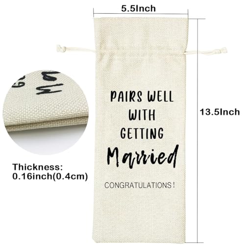 LANBAIHE Wedding Wine Bag,Linen Wine Gift Bag,Wedding Couples, Bride and Groom Gift,Wedding Gift,Reusable wine bag, White, 13x5.5inch - Image 4