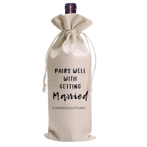 LANBAIHE Wedding Wine Bag,Linen Wine Gift Bag,Wedding Couples, Bride and Groom Gift,Wedding Gift,Reusable wine bag, White, 13x5.5inch - Image 1