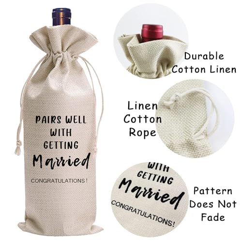 LANBAIHE Wedding Wine Bag,Linen Wine Gift Bag,Wedding Couples, Bride and Groom Gift,Wedding Gift,Reusable wine bag, White, 13x5.5inch - Image 3
