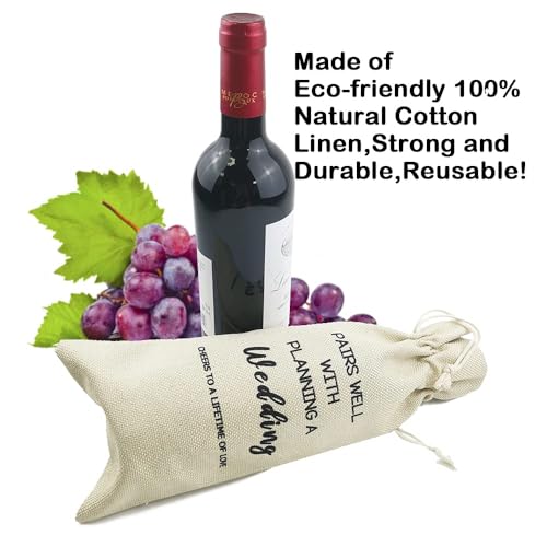 LANBAIHE Wedding Wine Bag,Linen Wine Gift Bag,Wedding Couples, Bride and Groom Gift,Wedding Gift,Reusable wine bag, White, 13x5.5inch - Image 2
